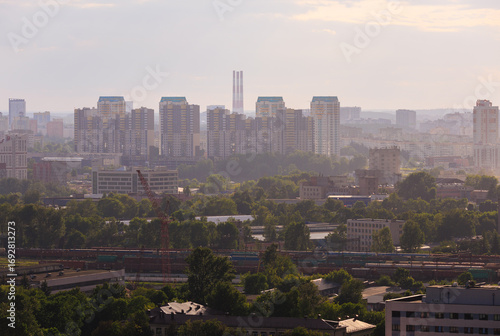 Aerial view of the big city and new building