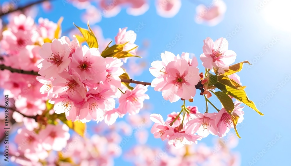 Obraz premium Beautiful cherry blossoms in spring sunlight