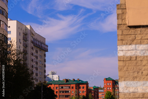 Photography Cityscape on a sunny day, modern buildings and houses