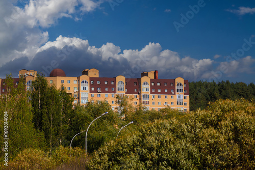 Photography City view, modern buildings and skyscrapers against the blue sky.