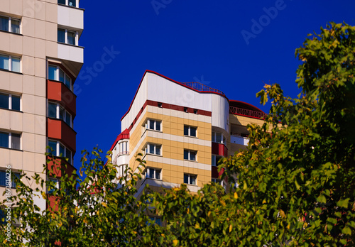 Photography City view, modern buildings and skyscrapers against the blue sky.