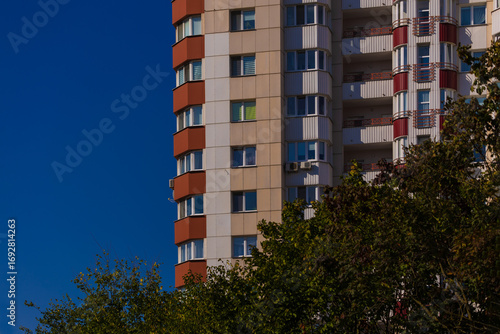 Photography City view, modern buildings and skyscrapers against the blue sky.