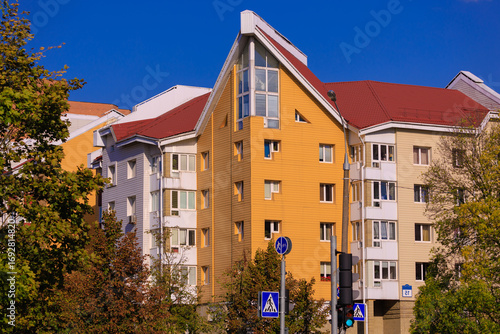 Photography Cityscape on a sunny day, modern buildings and houses