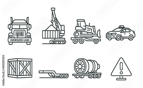 Heavy equipment and transportation icons set