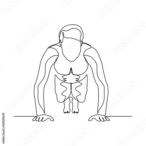 Continuous line drawing of sporty man push up work out. Single line art of gym fitness and healthy life style. Vector illustration