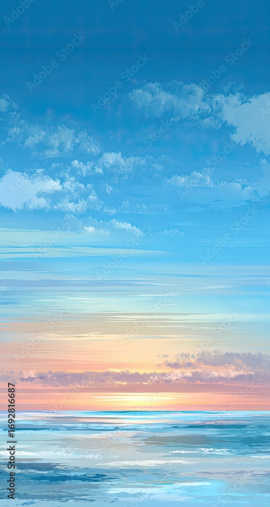 Fototapeta premium A serene, digital painting of a tranquil sunset over a calm sea