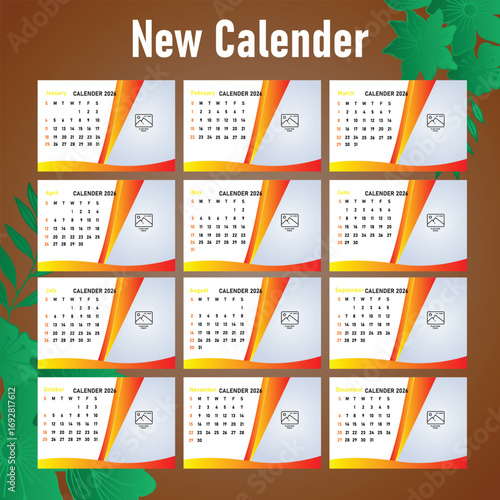 New year calender 2026 design teamplate