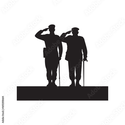 Modern Soldier and Old Veteran Saluting Together Vector Silhouette Tribute Design
