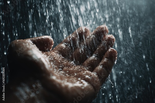 A hand catches raindrops in a shower