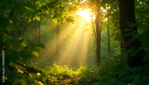 Golden-sunlight-breaking-through-lush-green-forest