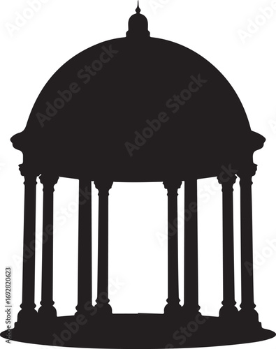 Classic greek roman style gazebo or rotunda architectural structure silhouette isolated on white background
