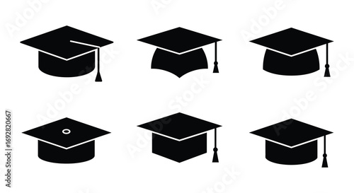 academic caps arranged neatly in two rows showing graduation