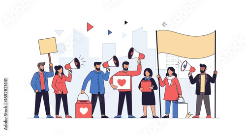 Modern Communication and Peaceful Activism Vector Illustration