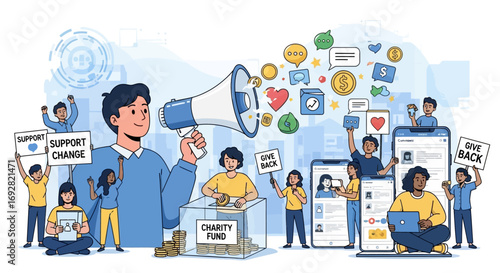 Modern Communication and Peaceful Activism Vector Illustration