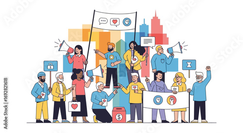 Modern Communication and Peaceful Activism Vector Illustration
