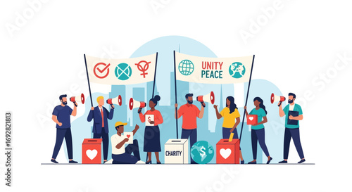 Modern Communication and Peaceful Activism Vector Illustration