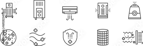 Air Purifier Item line Icon Set . Indoor, home, house, office, smart, care, safety, pollution   . Vector Illustration	
