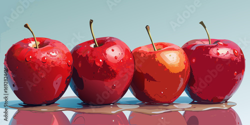 Ripe red apples and fresh water drops create a natural and juicy food scene