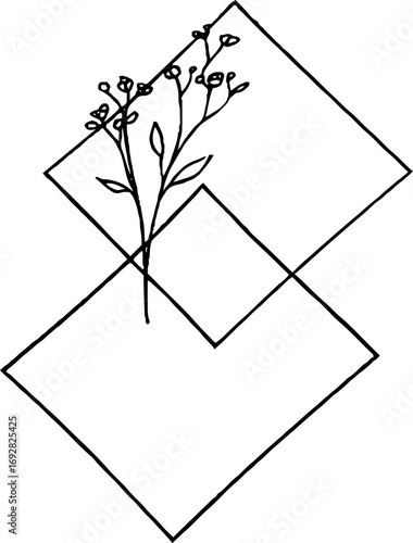 Minimalist line art with overlapping shapes and floral accent for modern design