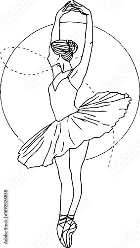 Minimalist line art illustration of ballet dancer silhouette in elegant pose for aesthetic design