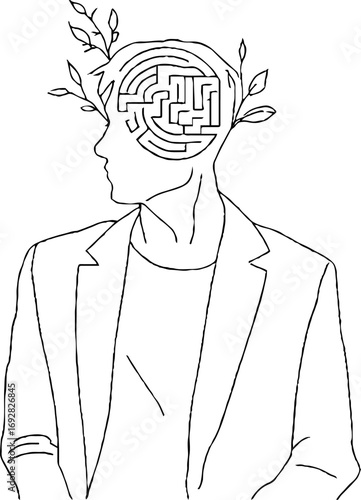 Wallpaper Mural Minimalist line art silhouette with maze and nature elements for cards or posters Torontodigital.ca