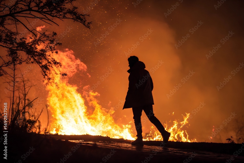 Obraz premium Silhouette on fire background