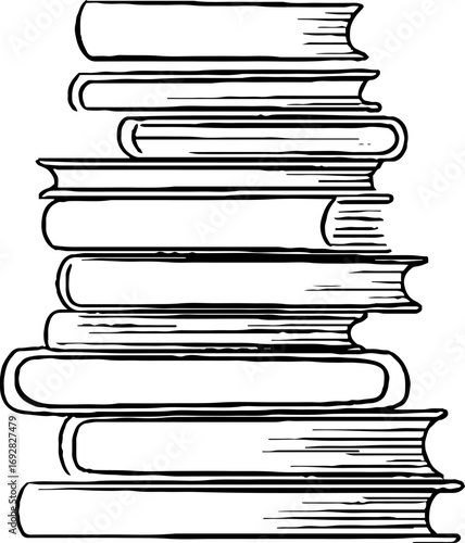 Minimalist line art illustration of stacked books for aesthetic and design use