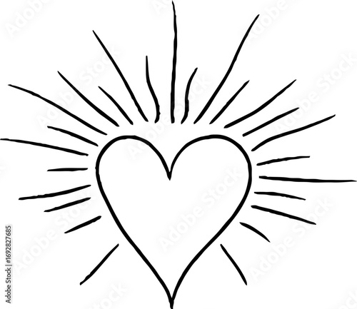 Minimalist heart line art with radiating lines for design or tattoo