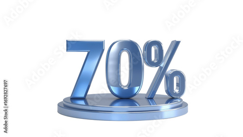 70% Off Sale Shiny Blue 3D Percentage Sign on Pedestal