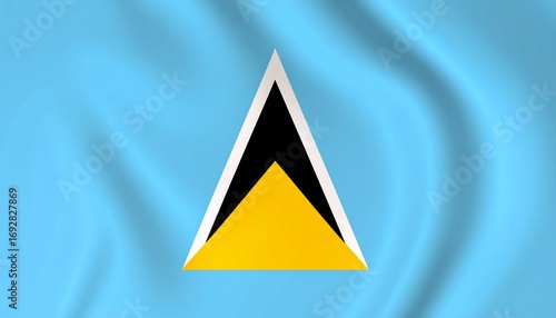 National flag of Saint Lucia with cerulean blue field, white‑edged black isosceles triangle over yellow isosceles triangle, symbolizing Pitons, ocean, harmony, and sunshine.