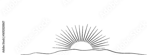Minimalist line art of rising sun with art deco inspired linear design for aesthetic decor