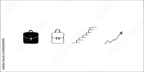 Minimalist line art of briefcase and stairs symbolizing career growth and success