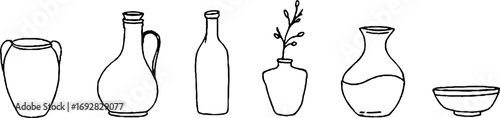 Minimalist line art collection of vases, bottles, and jugs for home decor and design inspiration