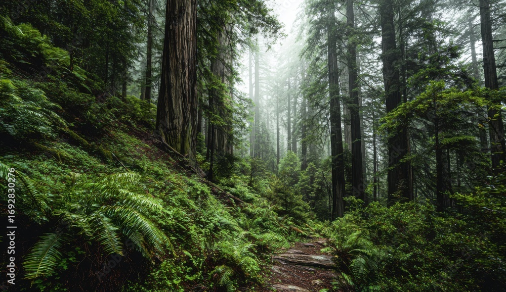 Fototapeta premium Lush, misty forest path