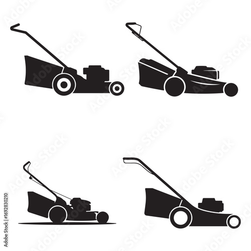 Simple Black Silhouette Lawn Mower Icons