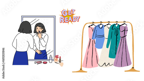 Girl Getting Ready Illustration Beauty and Fashion Vector