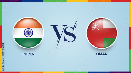 “India vs Oman broadcast template for asia cup sports. vector illustration"