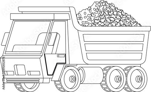 Dumping truck heavy machinery black-and-white