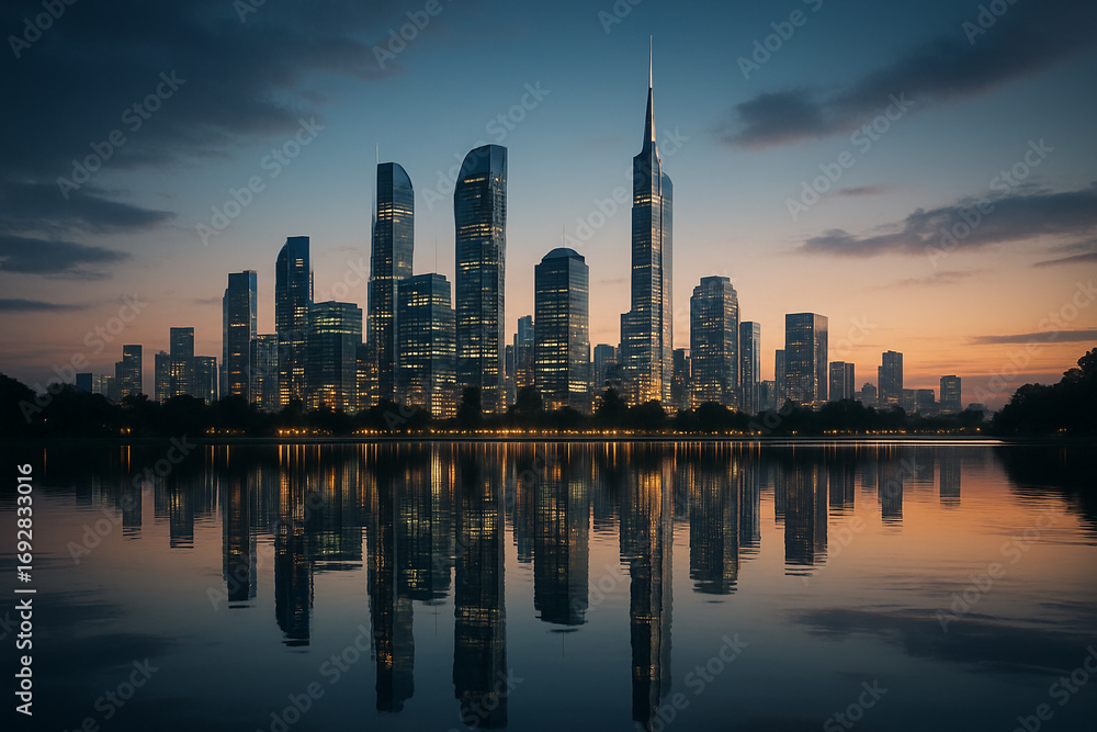 Obraz premium Cityscape Reflection at Dusk