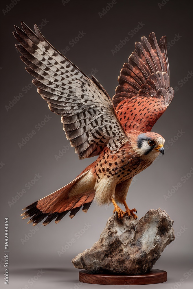 Fototapeta premium Ultra detailed kestrel hovering hunting pose front facing wildlife shot with sharp feather realism