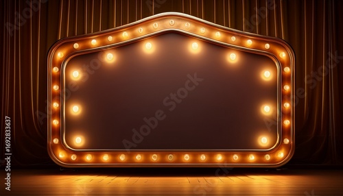 vintage marquee theater sign with blank marquee display and illuminated bulbs ready for custom text