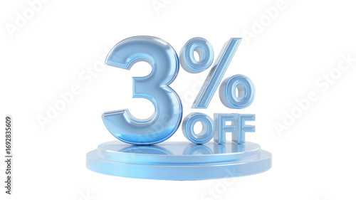 3% Off Sale Glossy Blue 3D Render Discount Promotion