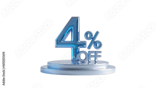4% Off Sale Promotion 3D Render of Blue Metallic Discount