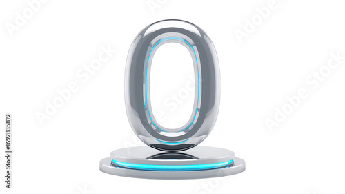 Futuristic Chrome Number Zero on Illuminated Platform