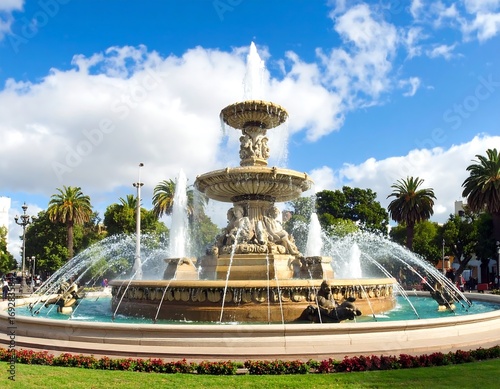 Ornate fountain in a city square
