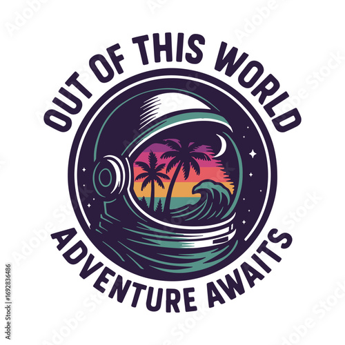 Astronaut helmet beach scene