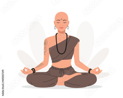Mindful Woman in Yoga Pose Peaceful Meditation Illustration