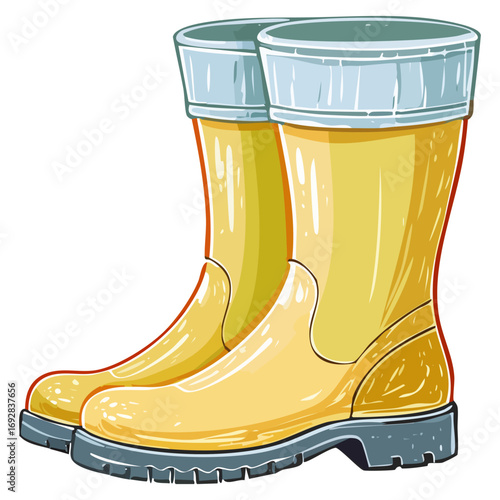 Yellow rubber boots clipart illustration, isolated 