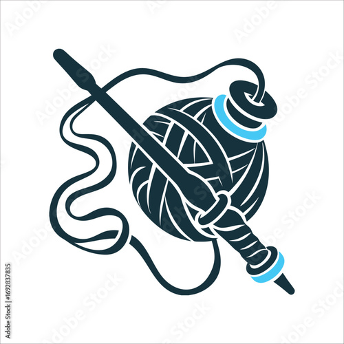 Stylized Distaff and Spindle with Wool Spinning Distaff A spindle wrapped with wool for fate weaving