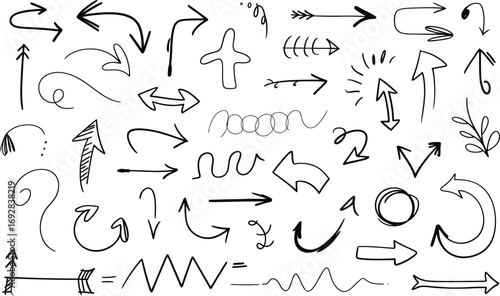 A collection of hand-drawn Arrows, versatile for design elements, illustrating direction and concepts. Use this vector set for projects